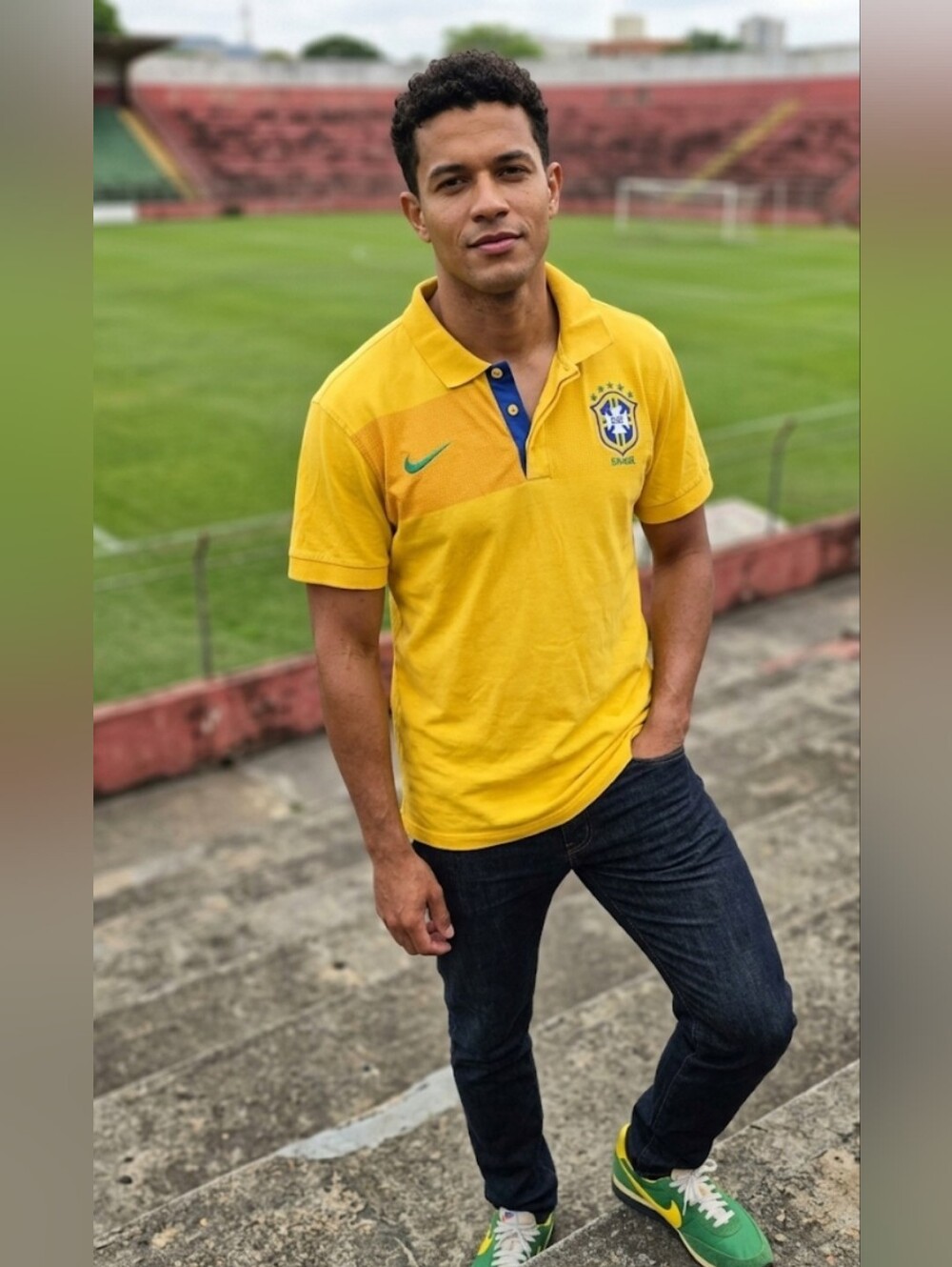 Nike Brazil CBF Soccer Polo Shirt Yellow Gold Blue Mens Large Vintage 2009